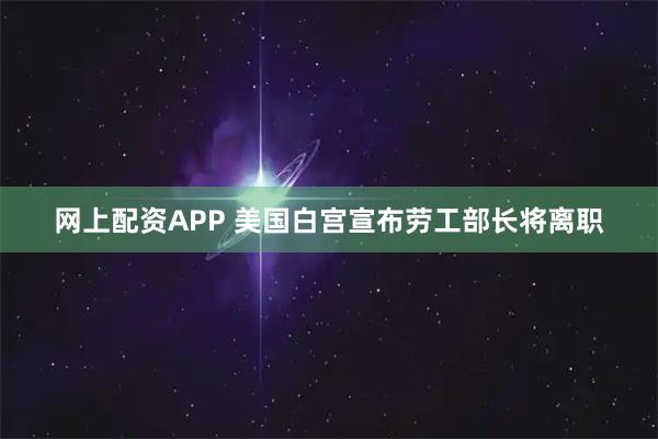 网上配资APP 美国白宫宣布劳工部长将离职